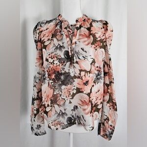New Joie Floral Long Sleeve Blouse with Gold Details